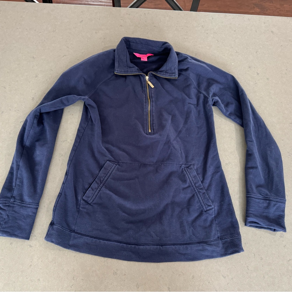 Lilly Pulitzer Sweater Women Ladies Blue Navy 1/2 Zip Sweatshirt